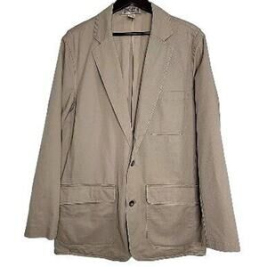 Duluth Trading Fire Hose Blazer Jacket Mens L Tall Khaki Elbow Patch